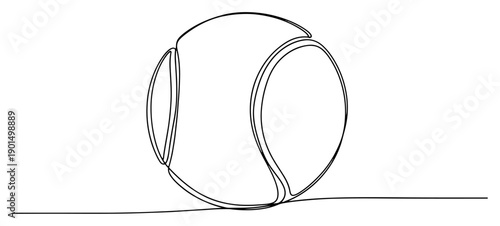 Tennis ball pet toy one line drawing, continuous line art of sports ball for dog play and fetch exercise