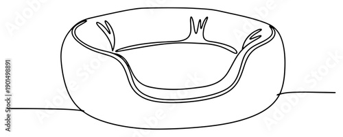 Pet bed for dog or cat one line drawing, continuous line art of soft cozy cushion for domestic animal rest