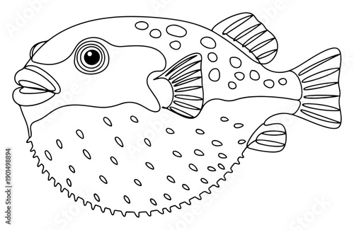 Pufferfish or fugu fish one line drawing, continuous line art of blowfish for marine life and sea nature concept