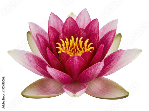 Wallpaper Mural Vibrant pink and white water lily bloom with yellow center isolated on a deep void Torontodigital.ca