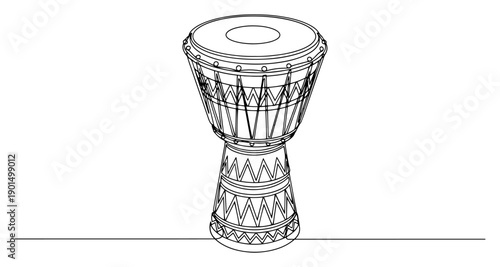 Djembe drum one line drawing, continuous line art of African percussion instrument for music and culture