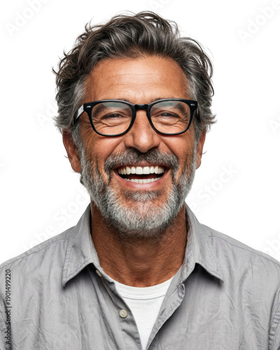 Wallpaper Mural Joyful portrait of a handsome mature man with gray hair and glasses laughing heartily Torontodigital.ca