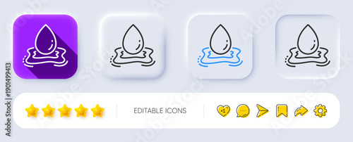 Water drop splash line icon. Neumorphic, Flat shadow, 3d buttons. Clean aqua sign. Liquid symbol. Line water splash icon. Social media icons. Vector
