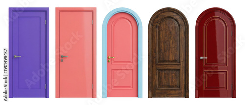 Wallpaper Mural Diverse Collection of Modern and Traditional Doors: Purple, Coral, Wood, and Maroon Torontodigital.ca