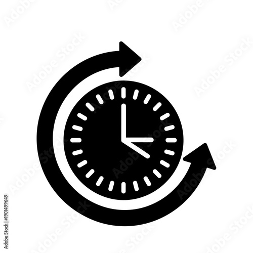 Timeless Cycle: A classic clock face with a looping arrow, representing the continuous passage of time. The bold design captures a sense of the ongoing flow and evolution of moments.