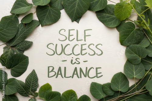 Leaves Forming Circle Displaying Message of Self Success and Balance