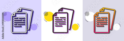 Documents line icon. Halftone dotted pattern. Gradient icon with grain shadow. Doc file page sign. Office note symbol. Line documents icon. Various designs. Vector