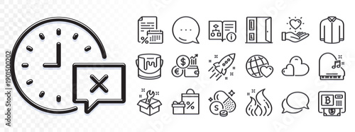 Time, Sulfur mineral and Open door line icons for web app. Glare of light effect. Message icon. Pack of Shirt, Calendar tax, Messenger pictogram icons. Vector