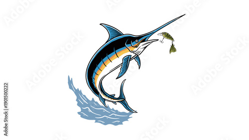 Blue Marlin Jumping Out of Water Illustration
