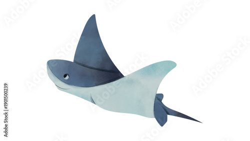 Watercolor Manta Ray Swimming Illustration