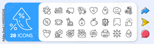 Discount, Hot water and Confirmed mail line icons. Interest rate, AI generate, Inflation icons. Pack of Elevator, Food delivery, Video conference icon. Vector