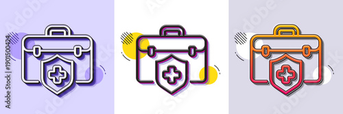 Medical insurance line icon. Halftone dotted pattern. Gradient icon with grain shadow. Health coverage sign. Protection policy symbol. Line medical insurance icon. Various designs. Vector