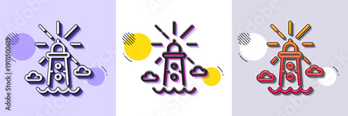 Lighthouse line icon. Halftone dotted pattern. Gradient icon with grain shadow. Beacon tower sign. Searchlight building symbol. Line lighthouse icon. Various designs. Vector