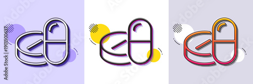 Medical drugs line icon. Halftone dotted pattern. Gradient icon with grain shadow. Medicine pills sign. Pharmacy medication symbol. Line medical drugs icon. Various designs. Vector