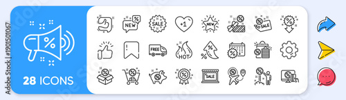 Discount line icons. Interest rate, AI generate, Inflation icons. Set of Shopping, Sale and New icons. Free delivery, Flight sale and Black friday discount. Hot offer, Airplane and new store. Vector