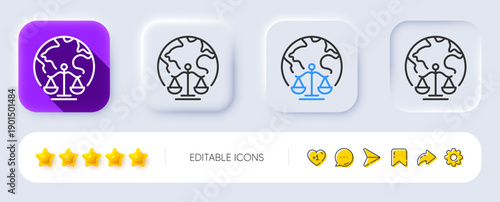 Magistrates court line icon. Neumorphic, Flat shadow, 3d buttons. Justice scales sign. Internet law symbol. Line magistrates court icon. Social media icons. Vector