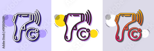 Electronic thermometer line icon. Halftone dotted pattern. Gradient icon with grain shadow. Temperature scanner sign. Fever measuring symbol. Line electronic thermometer icon. Various designs. Vector