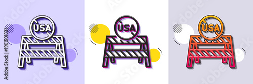 USA close borders line icon. Halftone dotted pattern. Gradient icon with grain shadow. Coronavirus Covid-19 pandemic sign. Travel restrictions symbol. Line uSA close borders icon. Vector