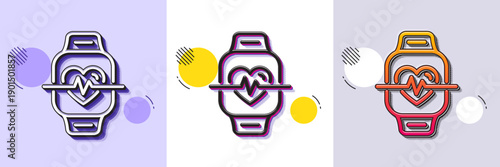Cardio training line icon. Halftone dotted pattern. Gradient icon with grain shadow. Fitness watch workout sign. Gym fit heartbeat symbol. Line cardio training icon. Various designs. Vector