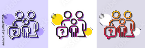 Family questions line icon. Halftone dotted pattern. Gradient icon with grain shadow. Question mark sign. People insurance symbol. Line family questions icon. Various designs. Vector