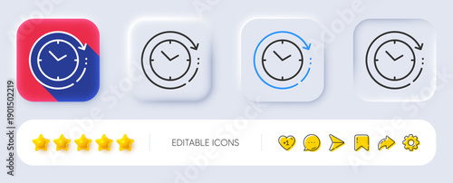 Time change line icon. Neumorphic, Flat shadow, 3d buttons. Clock sign. Watch symbol. Line time change icon. Social media icons. Vector