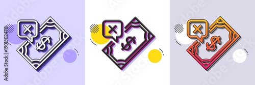 Rejected Payment line icon. Halftone dotted pattern. Gradient icon with grain shadow. Dollar money sign. Finance symbol. Line rejected Payment icon. Various designs. Vector