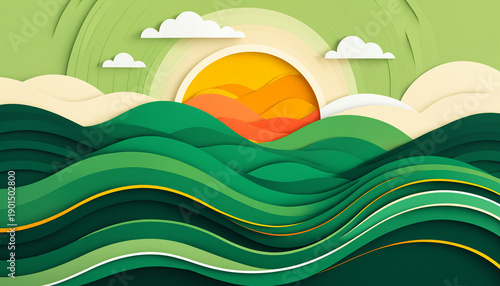 layered green fields landsc...