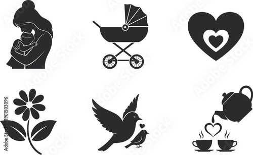 Black and white icons representing motherhood and childcare