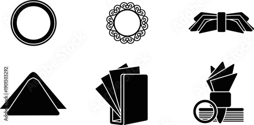 Collection of black and white icons representing different napkin folding styles and holders