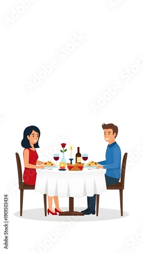 Couple dining at a table with wine and dinner in a restaurant  