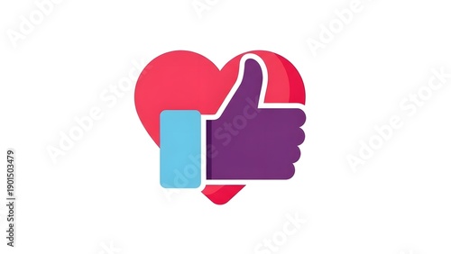 Thumbs up gesture with heart symbol in colorful graphic design  