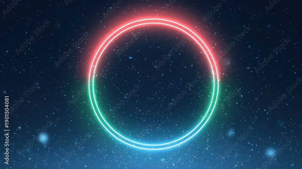 Fototapeta premium Festive Neon Circle Frame with Soft Halo and Starry Ambience