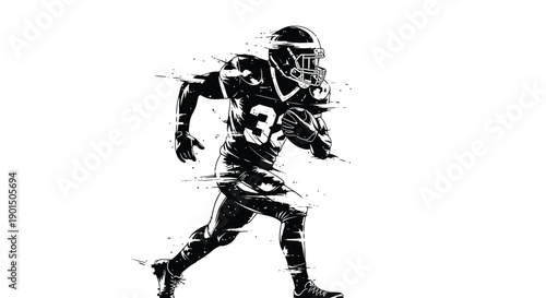 Football player runs with the ball depicted in a high-contrast splatter style.