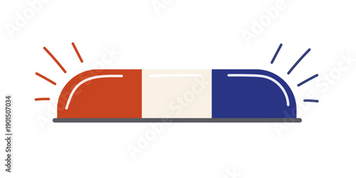 Police car lightbar or flashing beacon. Siren with red and blue lights and sound effect. Flat vector illustration.