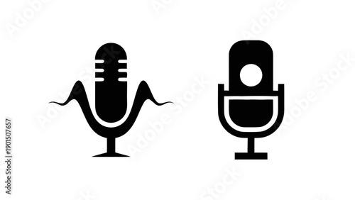 Vector illustration of two distinct microphone icons, symbolizing audio recording on transparent background