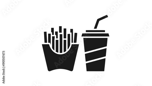 Vector illustration of a classic fast food combo with french fries and a refreshing soda drink, on transparent background
