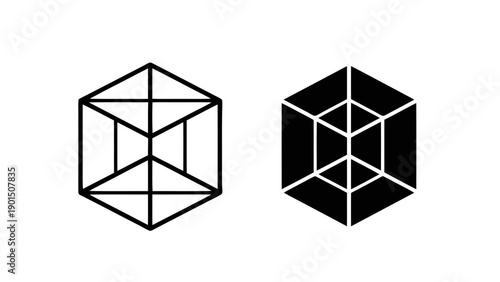 Vector illustration of an ambiguous geometric impossible cube optical illusion design on transparent background