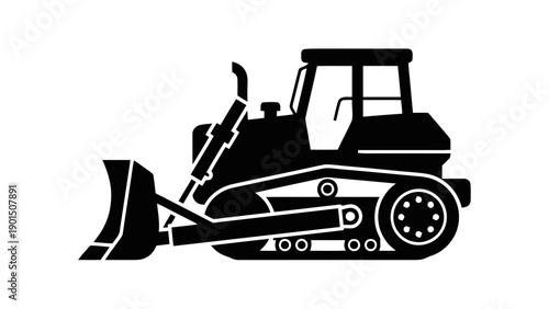 Vector illustration of a powerful construction bulldozer, industrial earthmoving machinery on transparent background