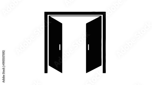 Vector illustration of open double door, concept of entry, exit, or opportunity on transparent background