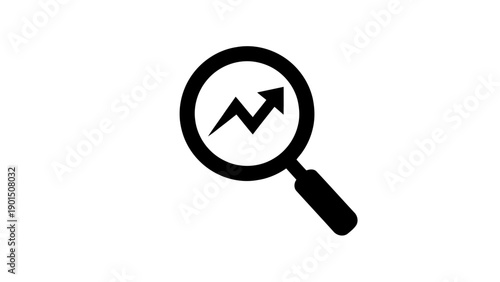 Vector illustration of a magnifying glass analyzing market trends and business growth on transparent background