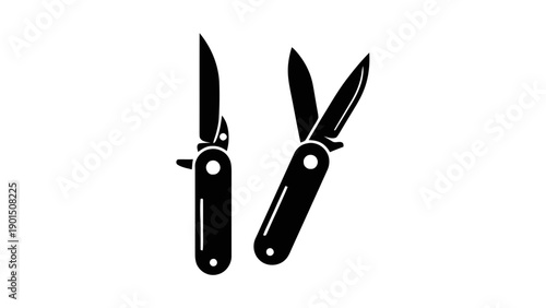 Vector illustration of, on transparent background, a pair of sharp folding pocket knives, essential tools