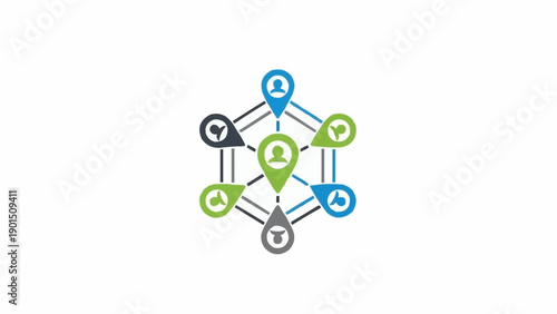 Fotografie Network Diagram with Colored Nodes and Connections.