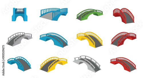 Collection of Stylized Curved Arch Bridges in Various Vibrant Colors and Designs