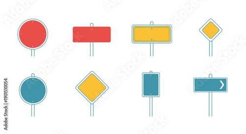 Collection of assorted blank road and direction signs for informational graphics and design projects