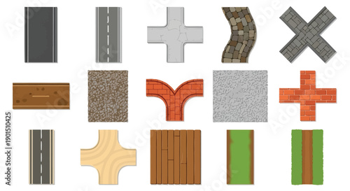 Collection of diverse path and ground textures and patterns for design and illustration purposes