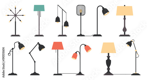 Diverse collection of modern and classic lamp designs illuminating interior spaces