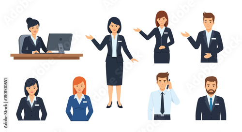 Professional Business Team Poses Featuring Diverse Individuals in Corporate Attire