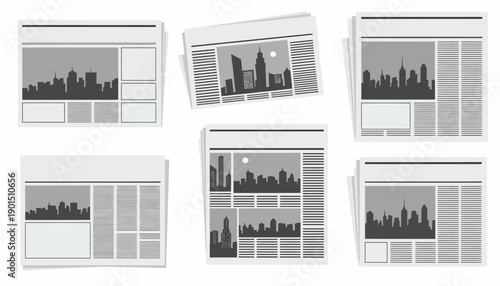 Collection of Modern Cityscape Silhouettes Featured on Newspaper Layouts