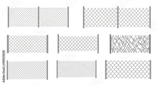 Diverse fence designs showcased in a grid pattern, illustrating various lattice and mesh structures