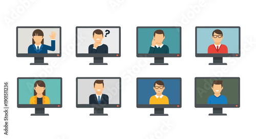 Digital conference call with diverse participants and virtual communication screen grid display